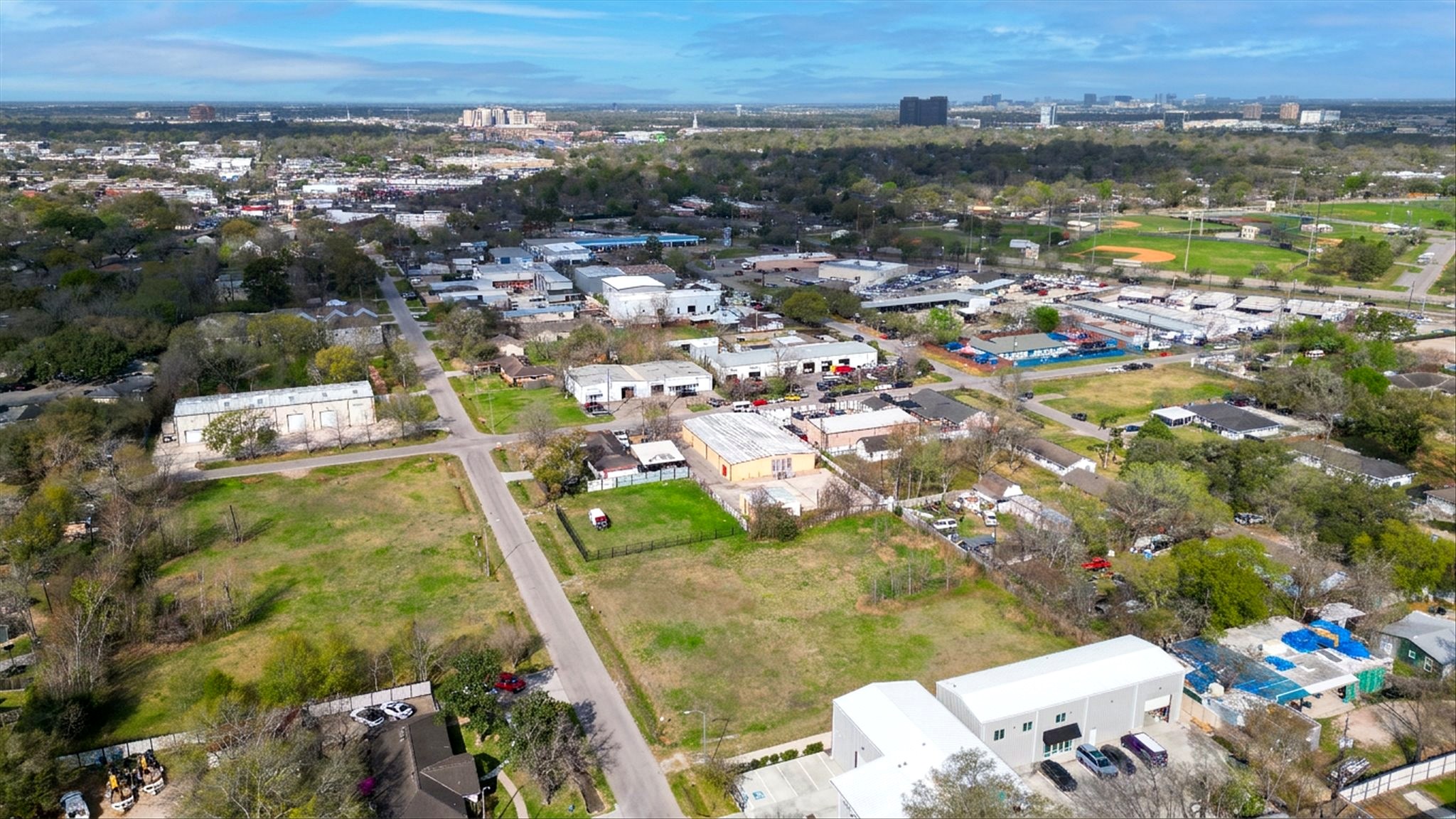 Aerial view of development site looking north toward Houston city center