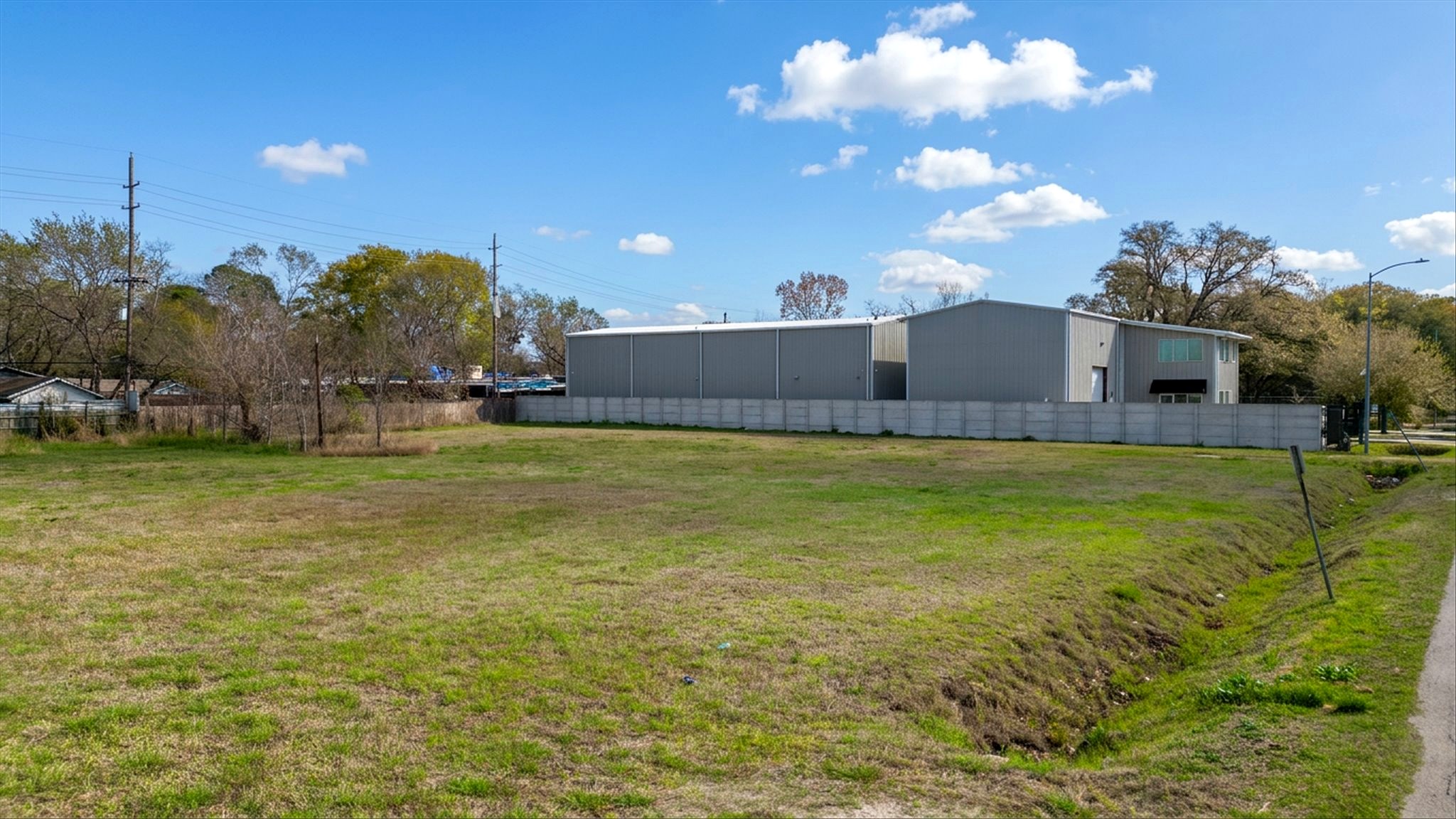 Aerial view showing cleared land ready for development